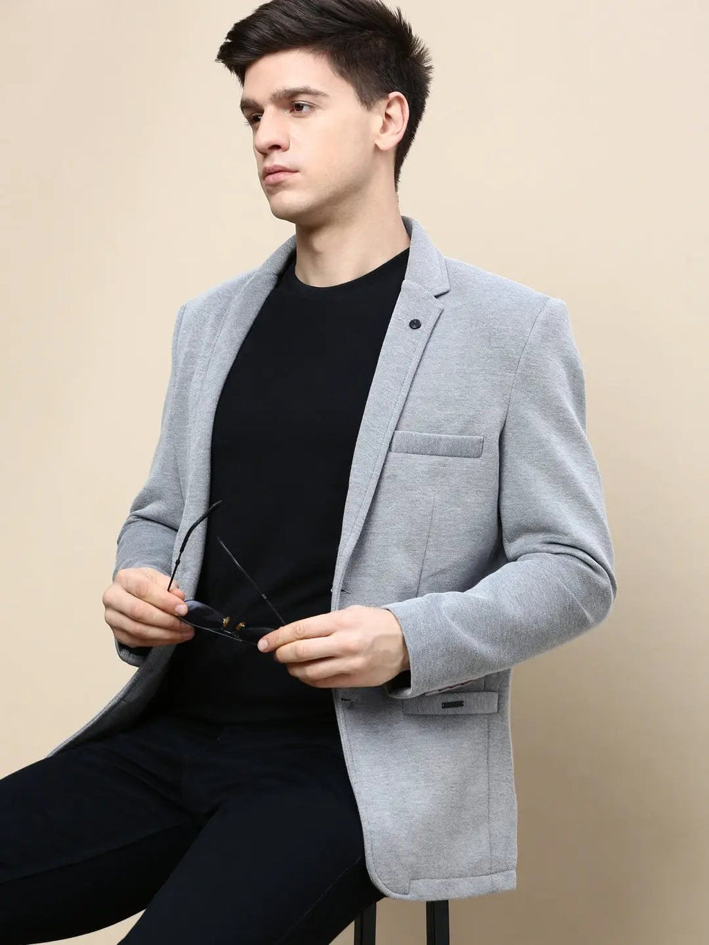 Men's Grey Slim-Fit Single Breasted Blazer