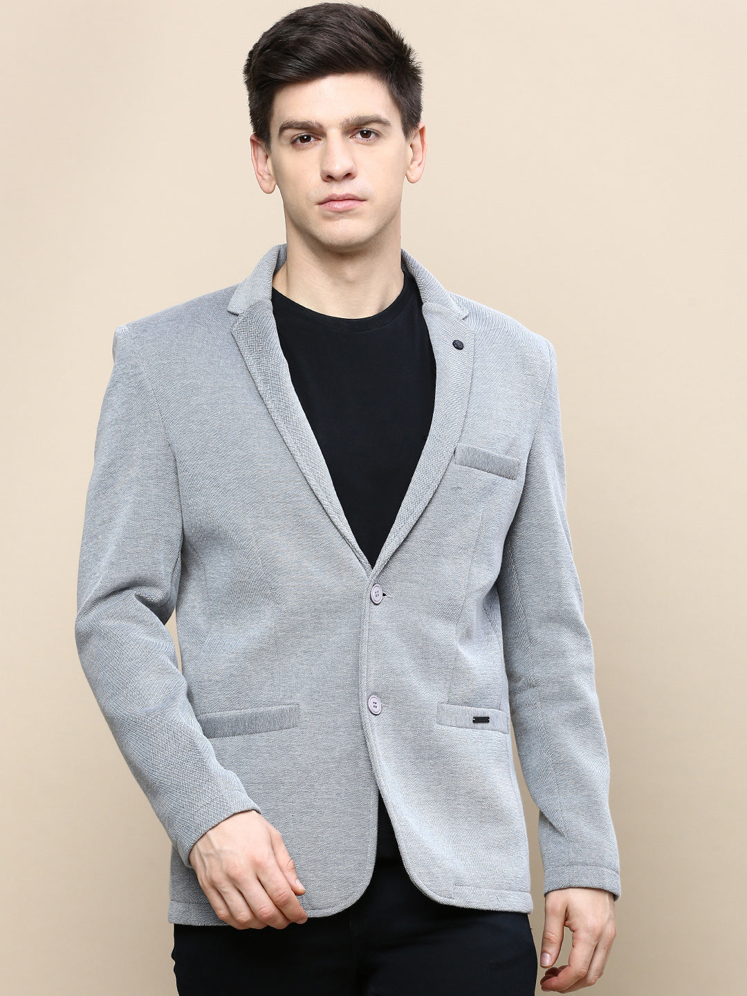 Men's Grey Slim-Fit Single Breasted Blazer