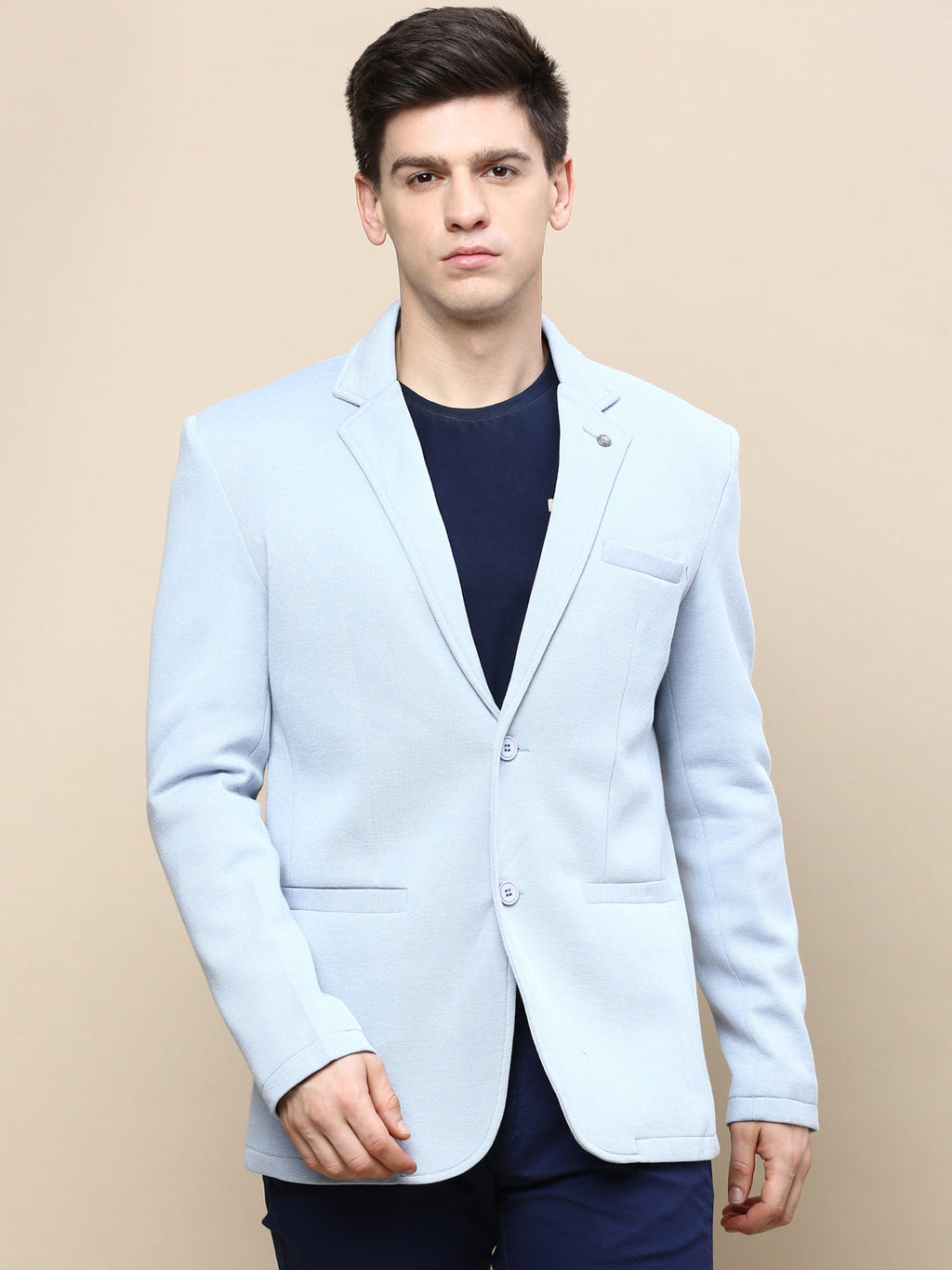 Men's Blue Notched Lapel Single Breasted Blazer
