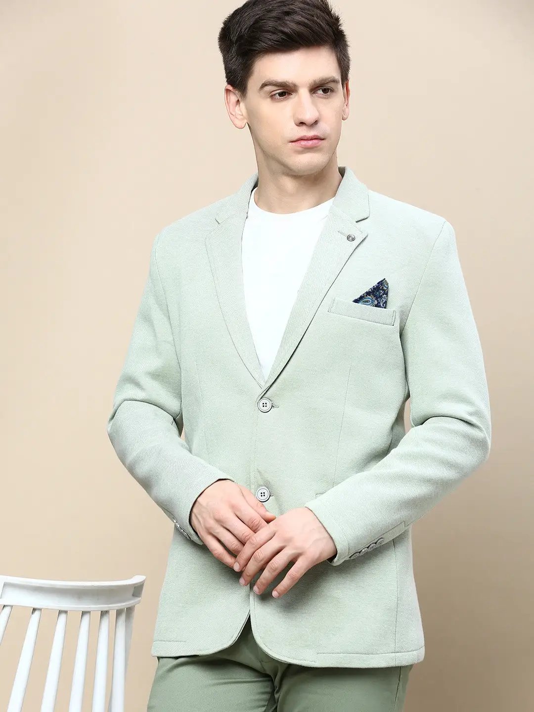 Men's Green Notched Lapel Single Breasted Blazer