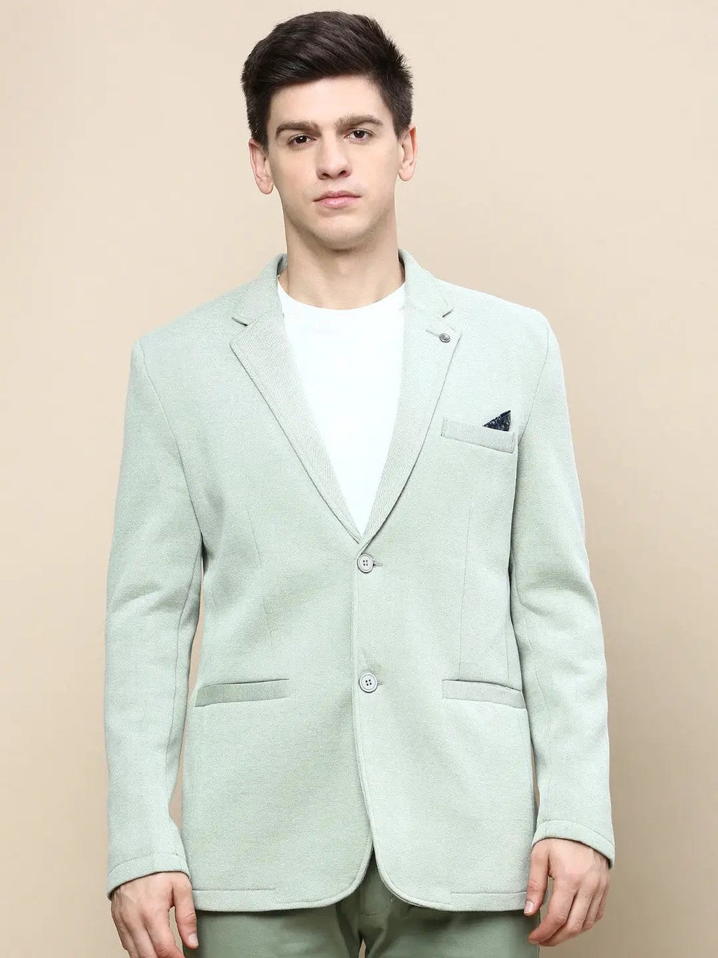 Men's Green Notched Lapel Single Breasted Blazer