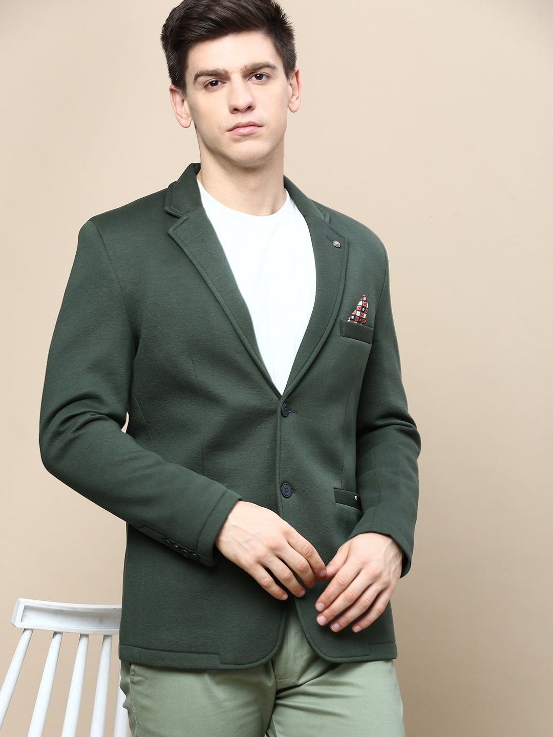 Men's Green Slim-Fit Single Breasted Blazer