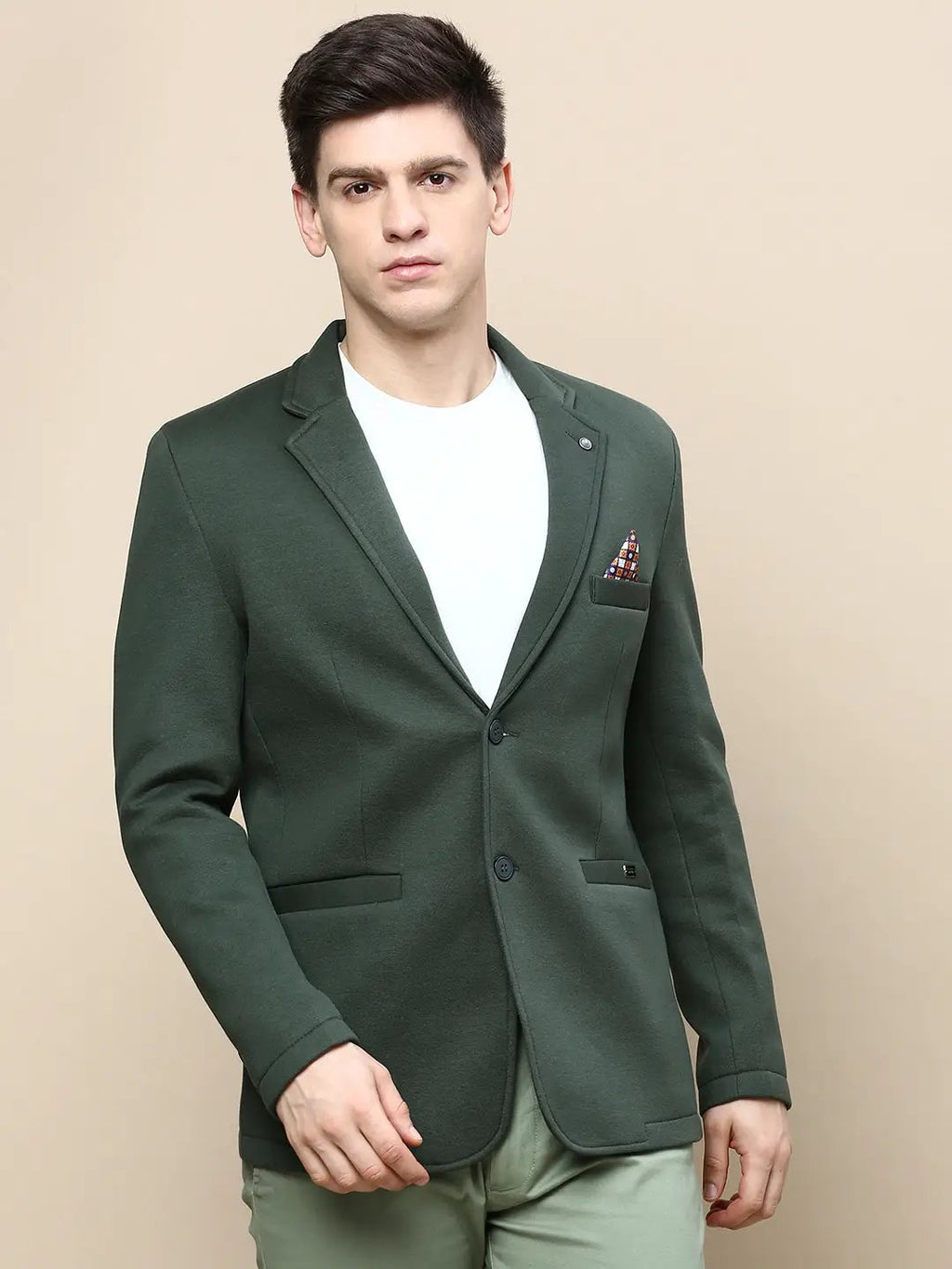 Men's Green Slim-Fit Single Breasted Blazer