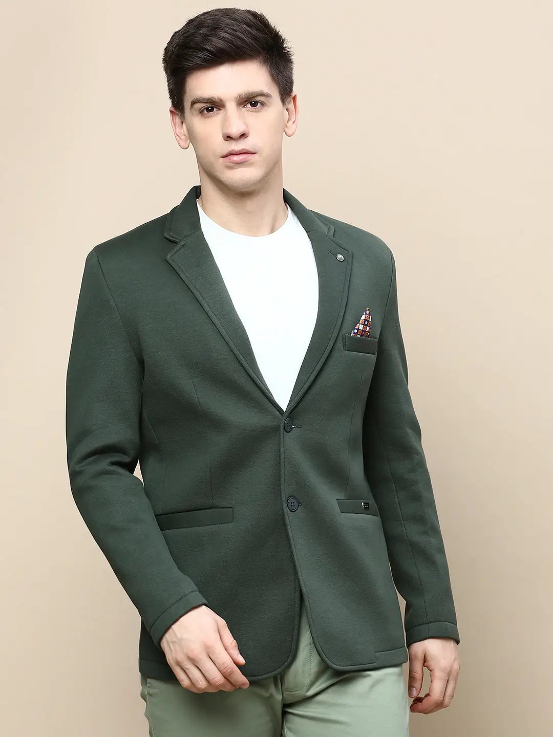 Men's Green Slim-Fit Single Breasted Blazer