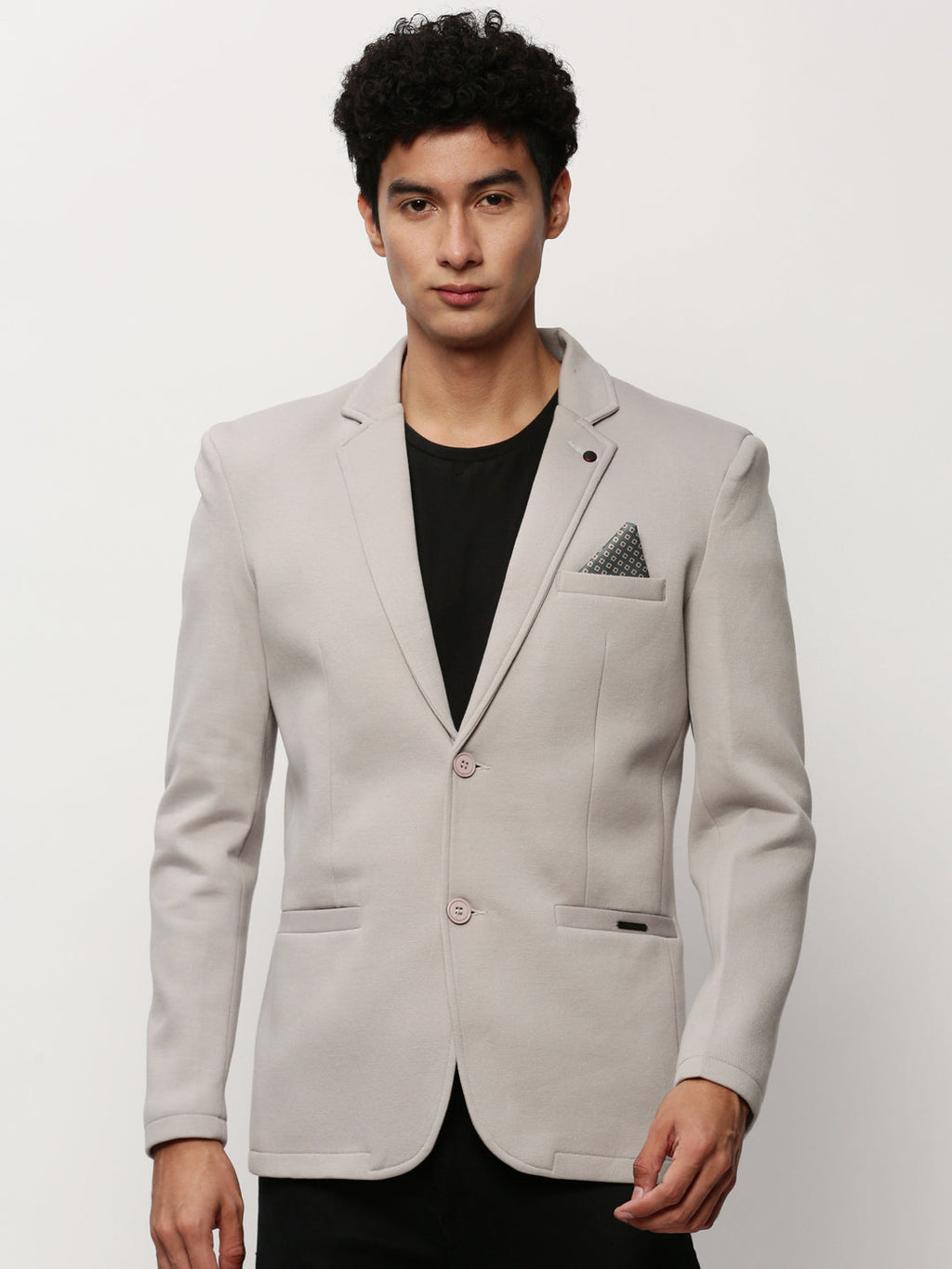 Men's Grey Slim-Fit Single Breasted Cotton Blazers