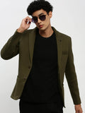 Men's Olive Notched Lapel Single Breasted Slim Fit Blazer