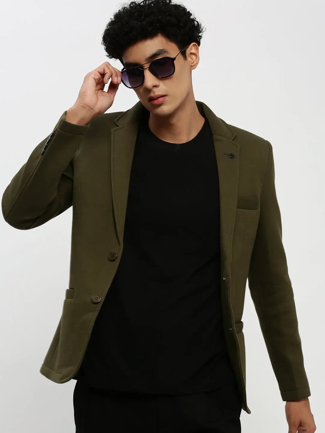Men's Olive Notched Lapel Single Breasted Slim Fit Blazer