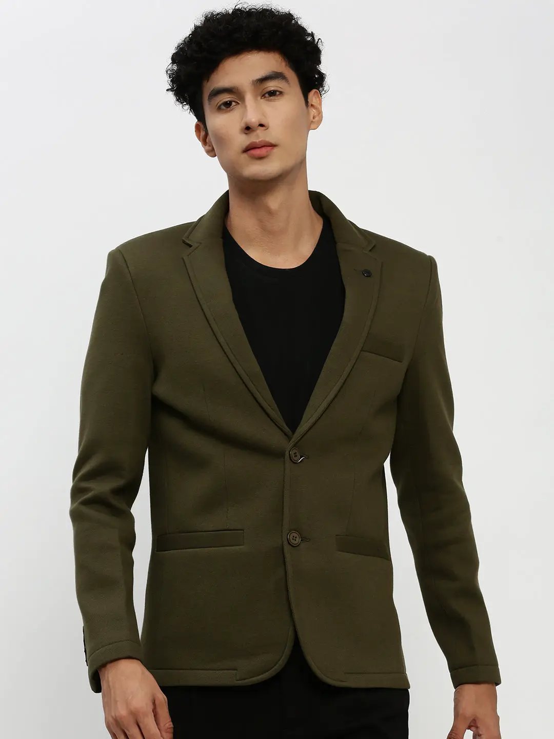 Men's Olive Notched Lapel Single Breasted Slim Fit Blazer