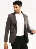 Men's Grey Notched Lapel Collar Single-Breasted Slim-Fit Blazer