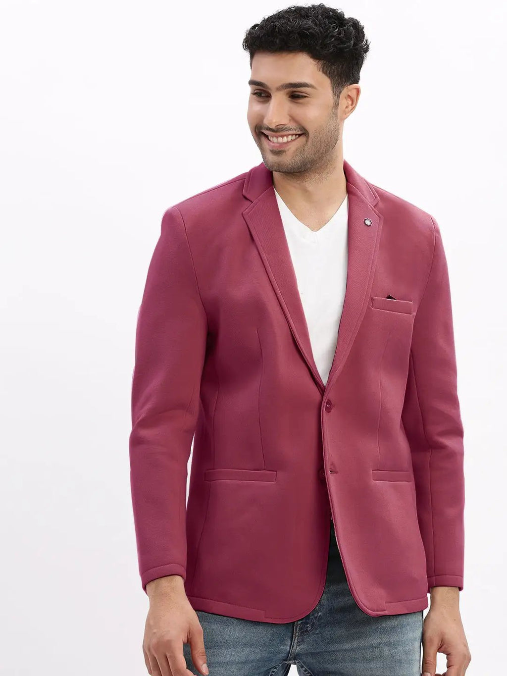 Men's Magenta Solid Single Breasted Blazer