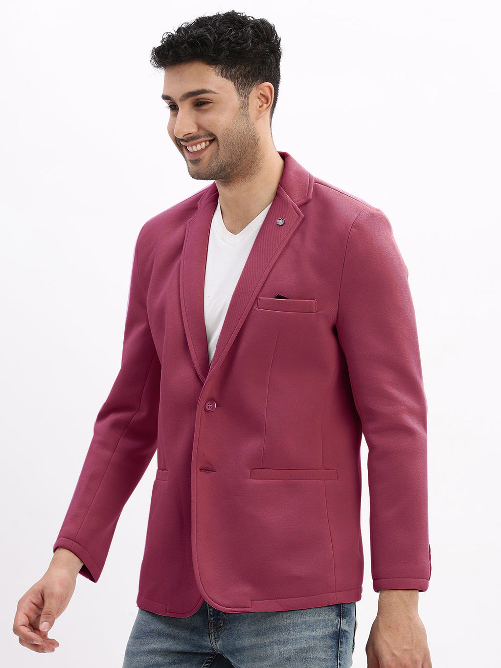 Men's Magenta Solid Single Breasted Blazer