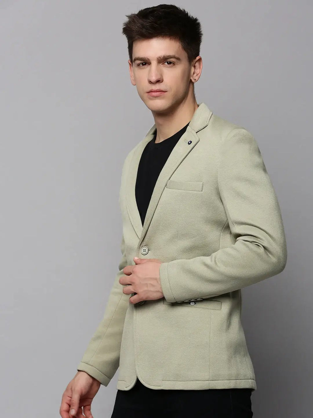 Men's Green Solid Single Breasted Blazer
