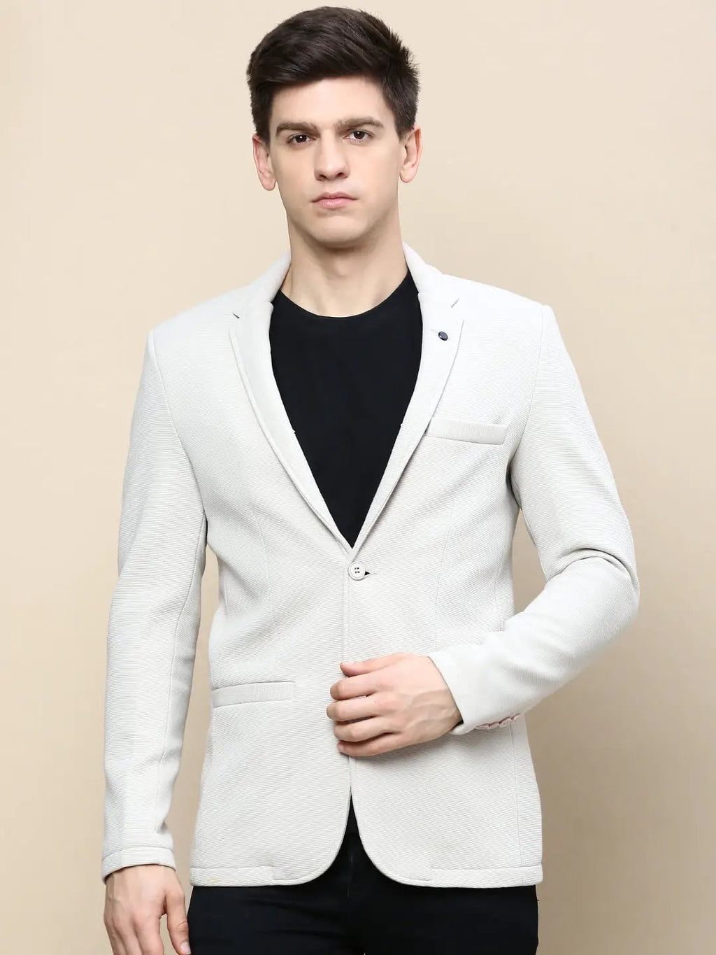 Men's Beige Notched Lapel Single Breasted Blazer