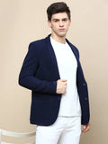 Men's Navy Blue Notched Lapel Slim-Fit Single-Breasted Blazer