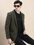 Men's Olive Textured Single-Breasted Slim-Fit Blazer
