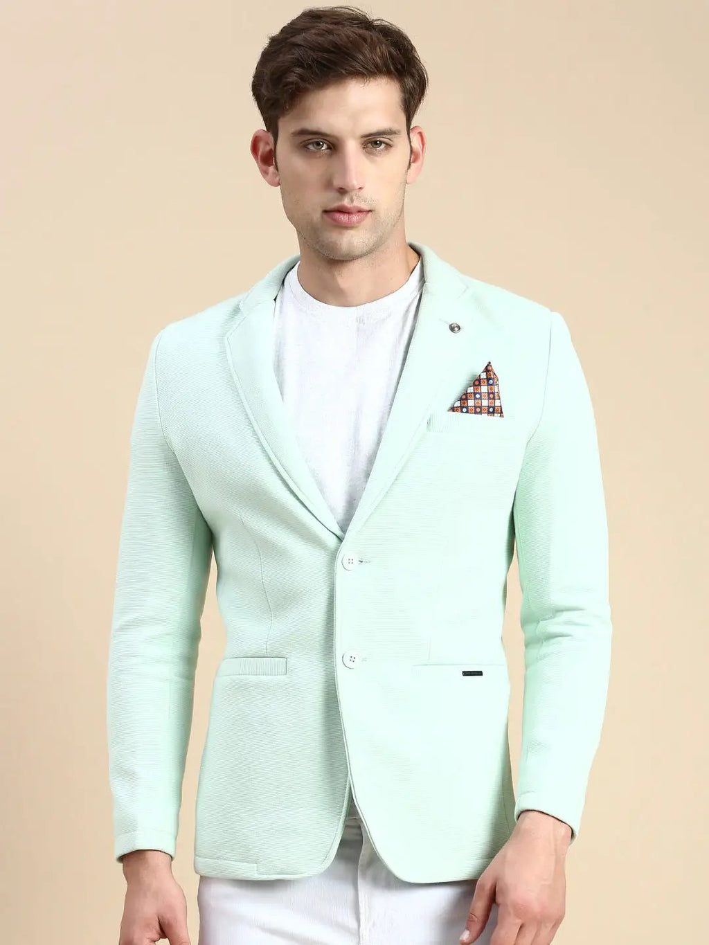 Men's Sea Green Slim-Fit Single Breasted Blazer