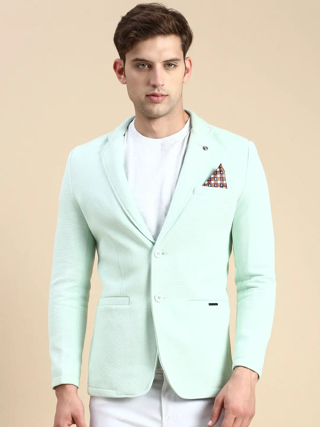 Men's Sea Green Slim-Fit Single Breasted Blazer