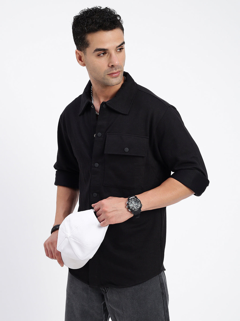 Men's Black Standard Slim Fit Opaque Casual Solid Shirt