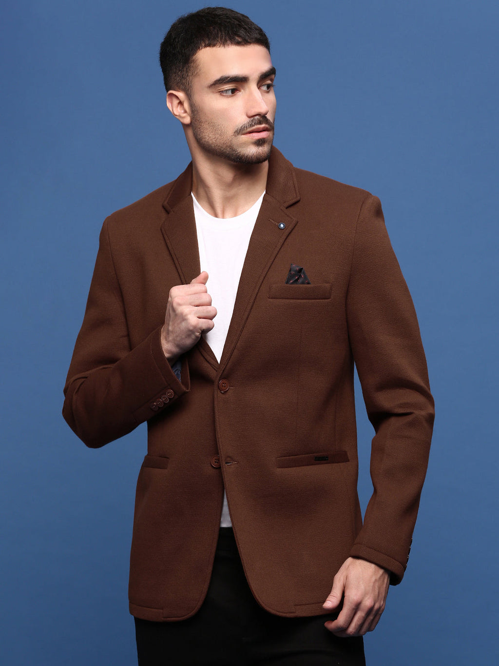 Men's Brown Slim Fit Single Breasted Notched Lapel Cotton Blazer