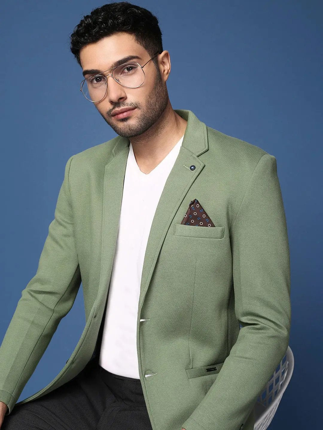 Men's Green Slim Fit Single Breasted Blazer