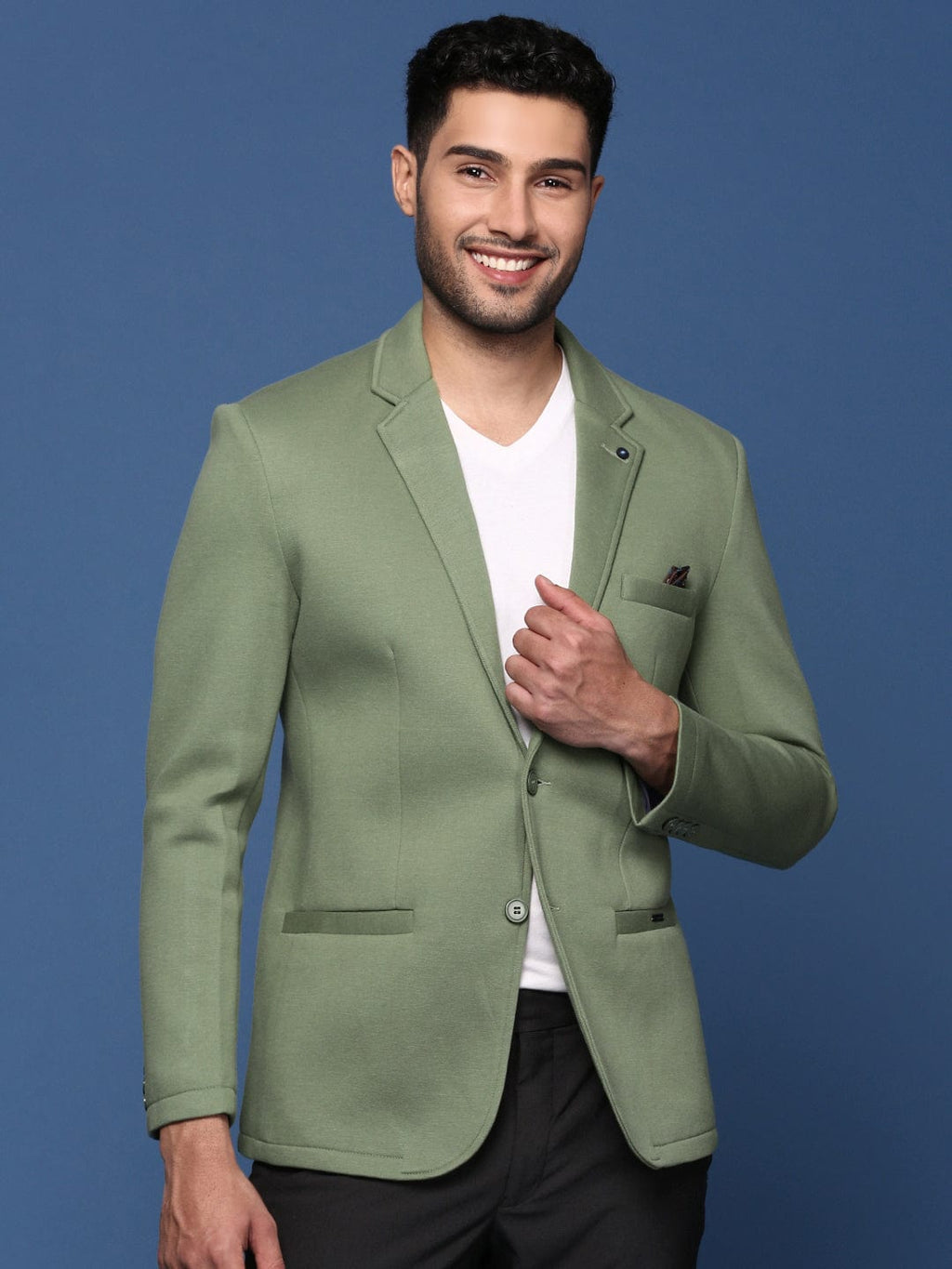 Men's Green Slim Fit Single Breasted Blazer