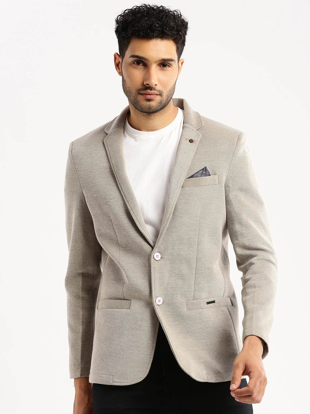 Men's Grey Solid Single Breasted Blazer