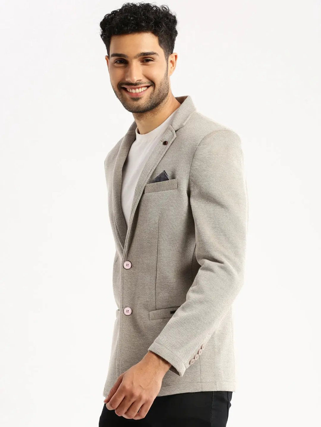 Men's Grey Solid Single Breasted Blazer
