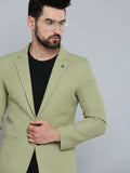 Men's Olive Self Design Single-Breasted Regular-Fit Blazer