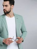 Men's Green Self-Design Single Breasted Blazer