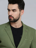 Men's Olive Self Design Single-Breasted Blazers
