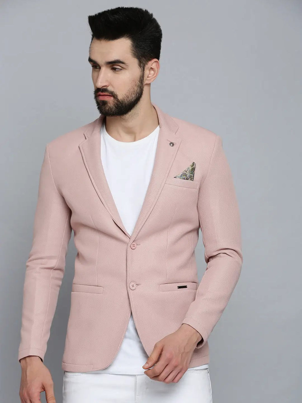 Men's Pink Solid Single-Breasted Blazers