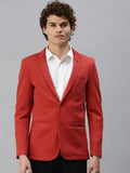 Men's Rust Solid Single-Breasted Slim-Fit Blazer
