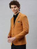 Men's Mustard Solid Single Breasted Blazer