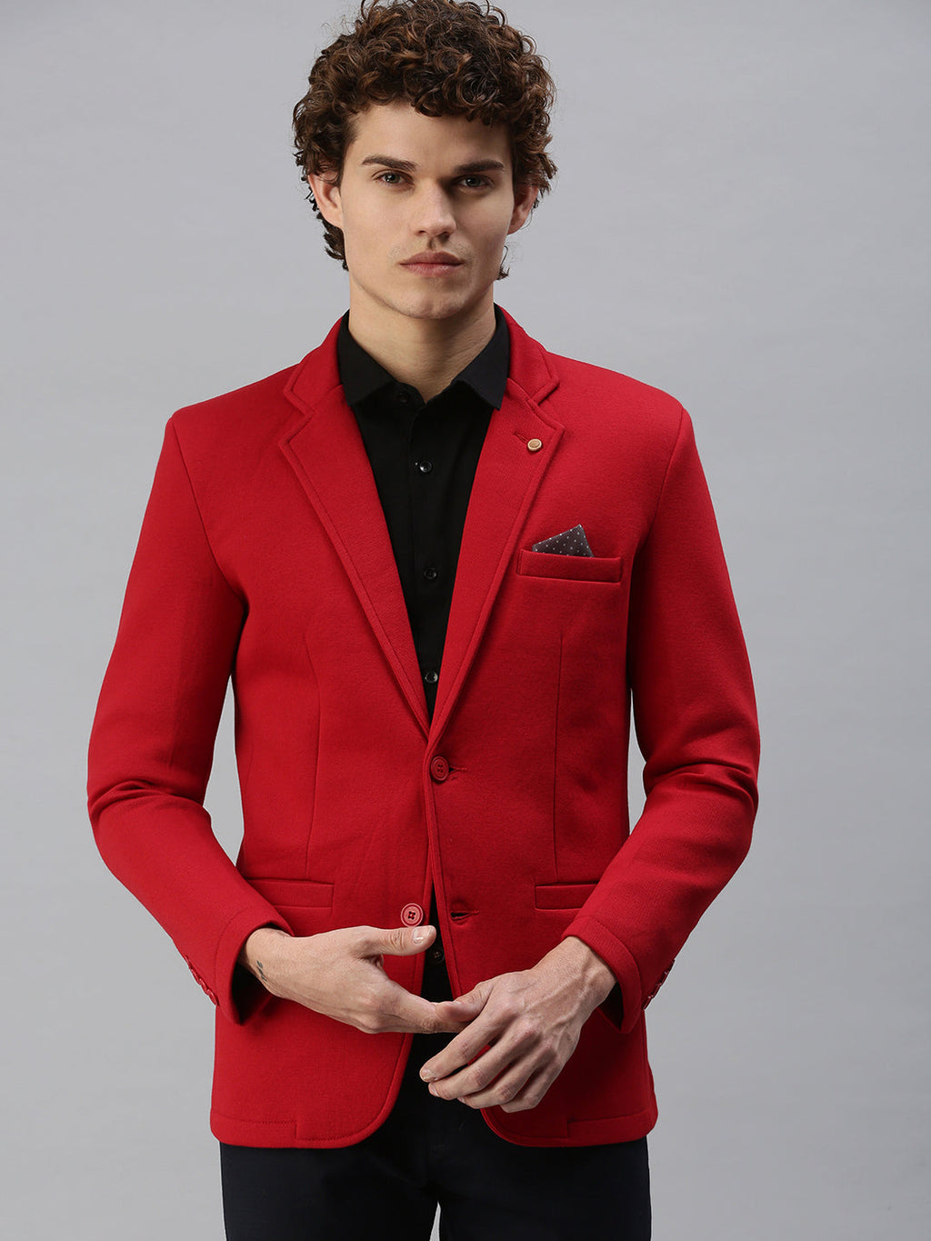 Men's Red Solid Single Breasted Blazer