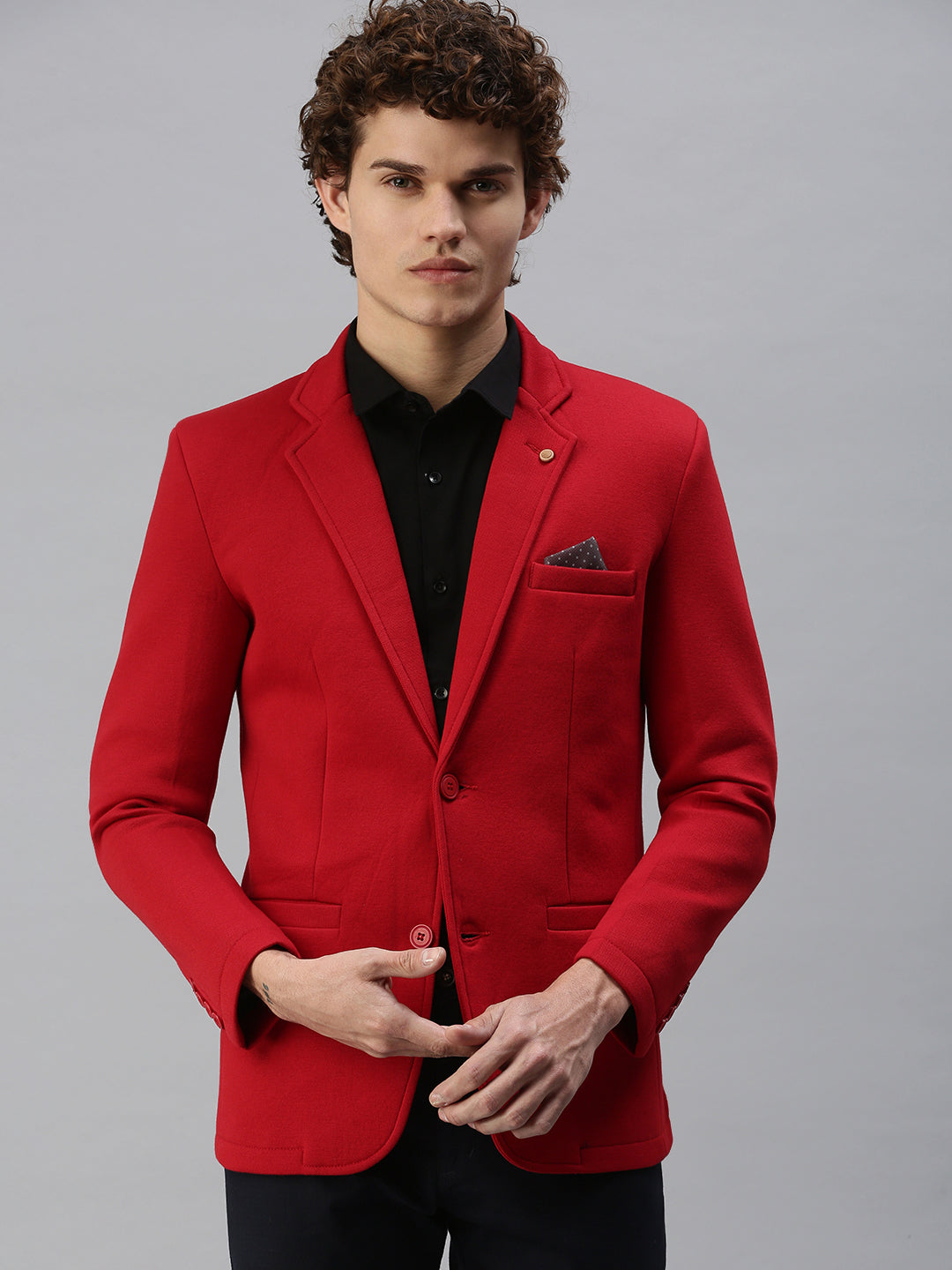 Men's Red Solid Single Breasted Blazer