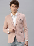 Men's Pink Solid Notched Lapel Single-Breasted Slim-Fit Blazer