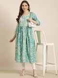 Women's Floral Anarkali Turquoise Blue Kurta