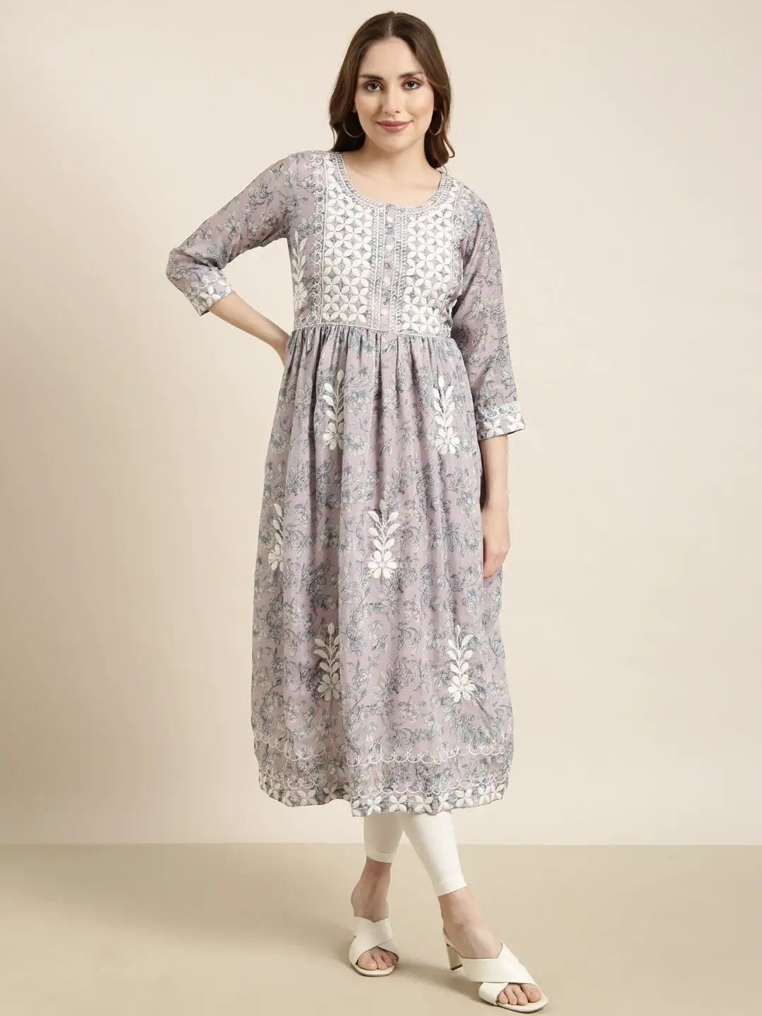 Women's Anarkali Lavender Floral Kurta