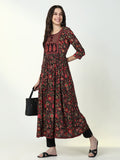 Women's Black Anarkali Floral Kurta
