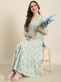 Women's Anarkali Sea Green Abstract Kurta