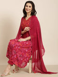 Women's Anarkali Ethnic Pink Floral Kurta Sets with Trousers & Dupatta