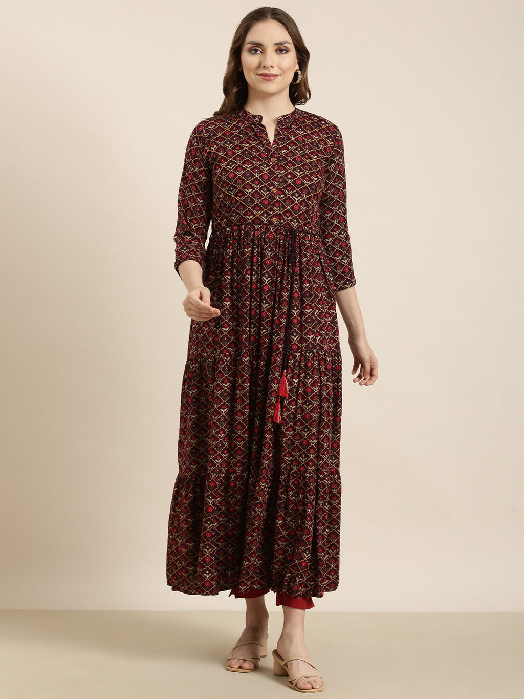 Women's Anarkali Purple Ethnic Motifs Kurta