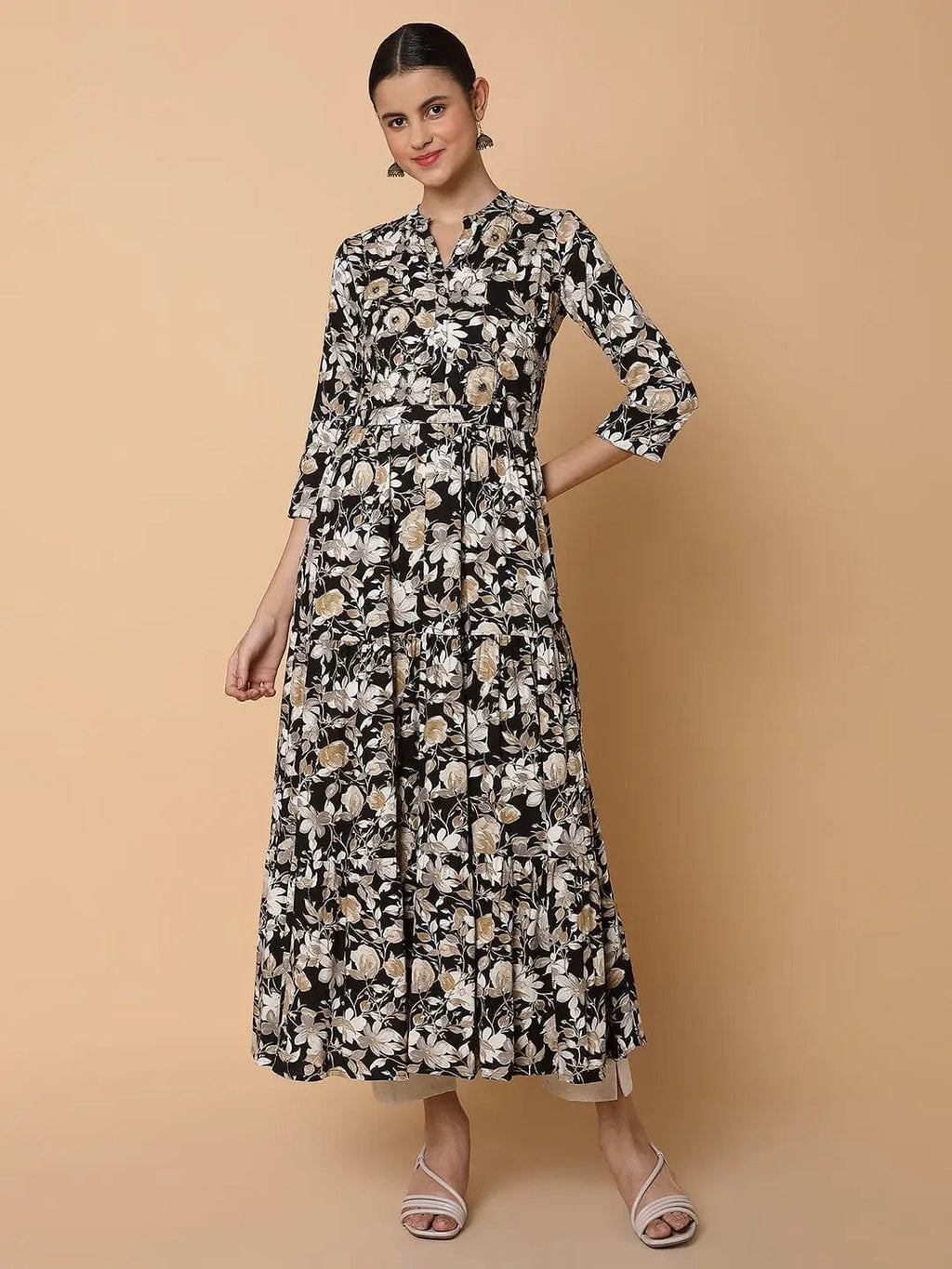 Women's Floral Black Anarkali Kurta