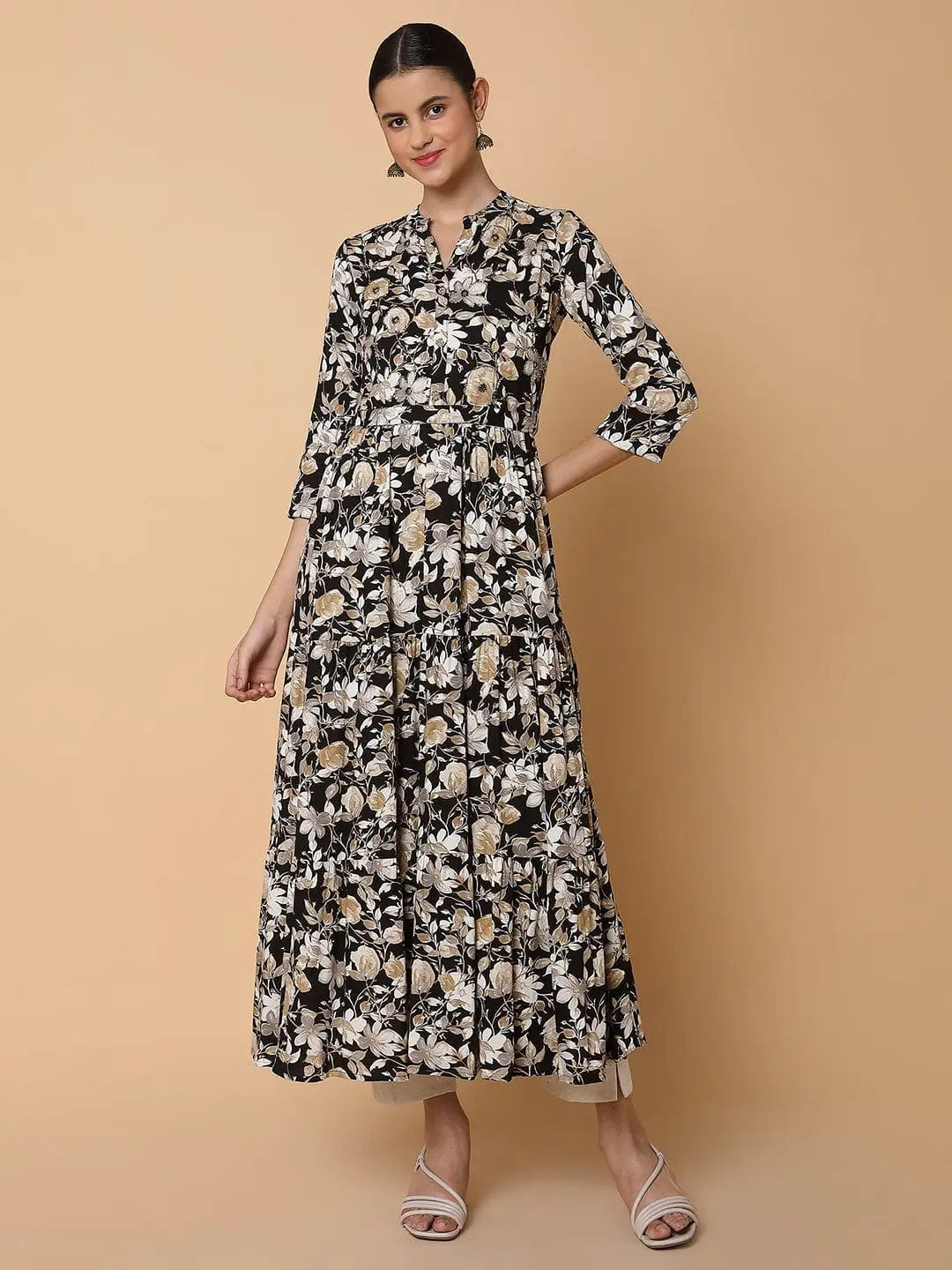 Women's Floral Black Anarkali Kurta