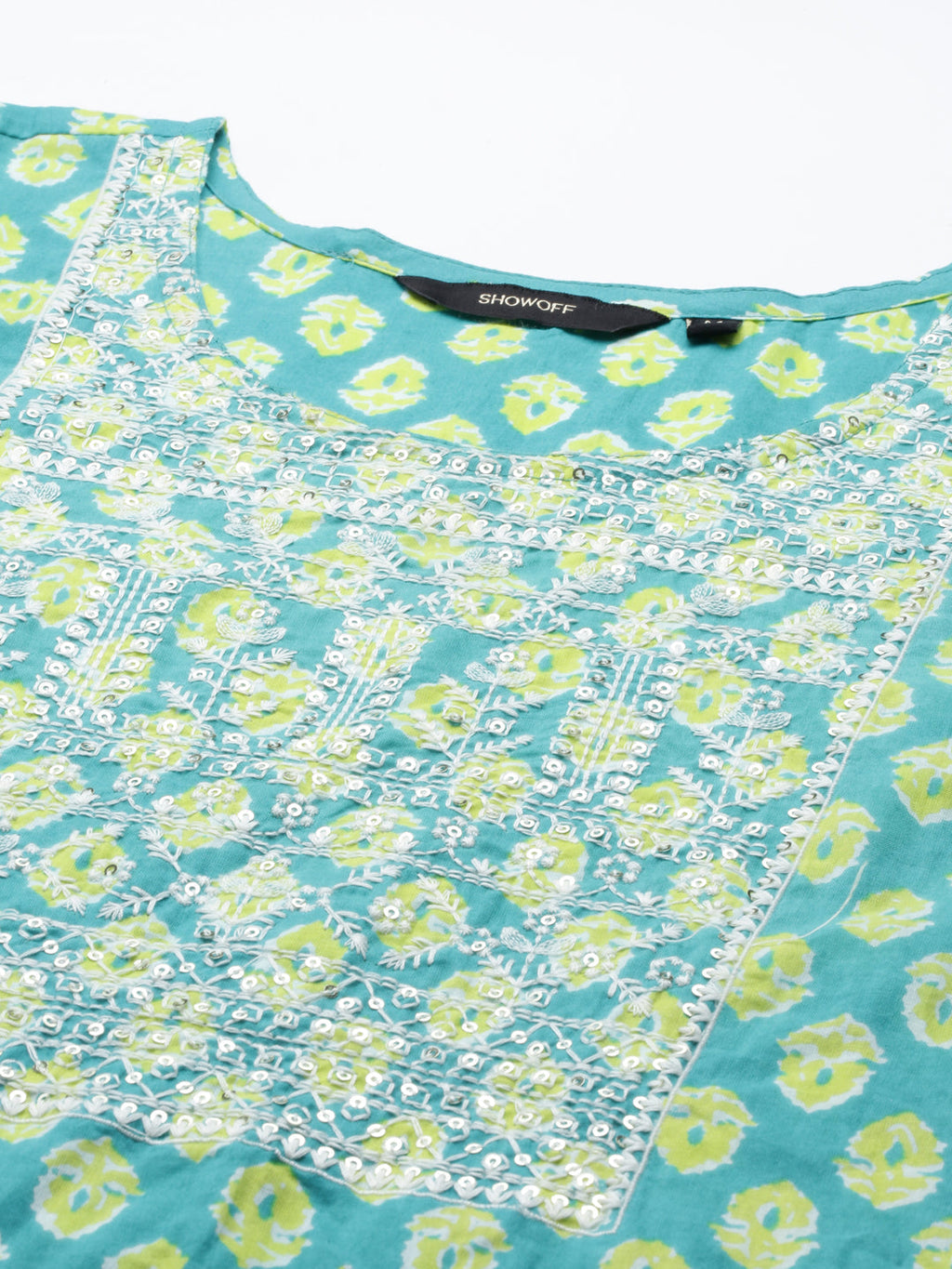 Women's Teal Printed Sequinned Kurta Set