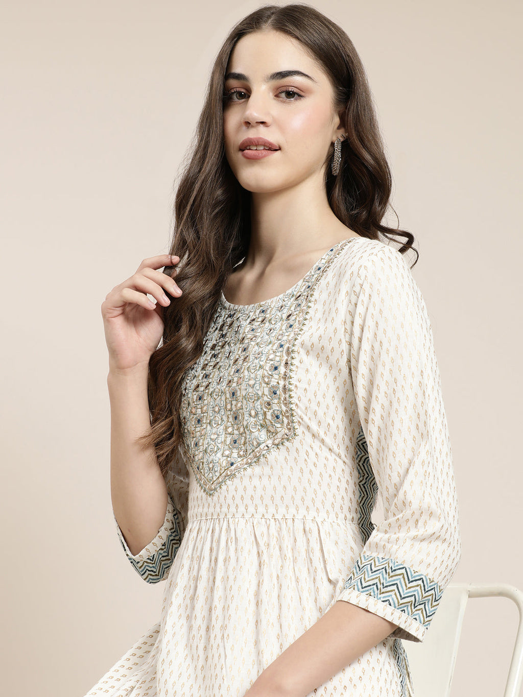 Women's Off White Floral Printed Anarkali Kurta Set
