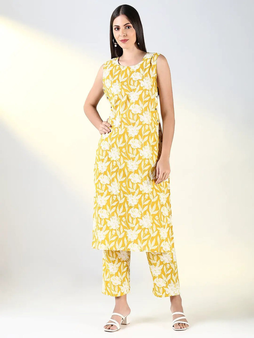 Women's Yellow Floral Straight Kurta Set