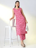 Women's Pink Floral Straight Kurta Set