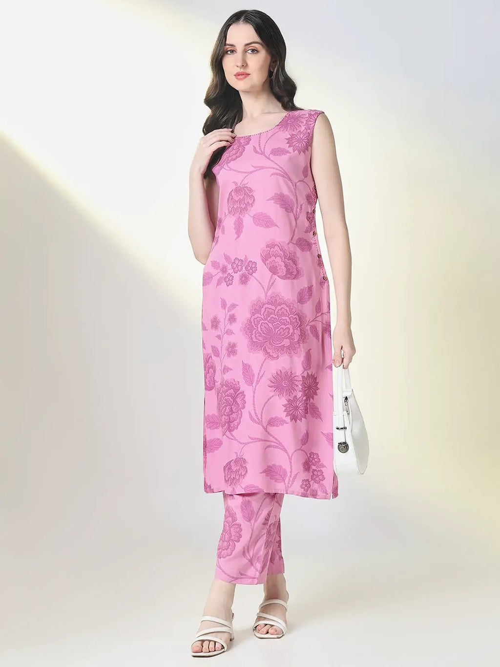 Women's Purple Floral Straight Kurta Set