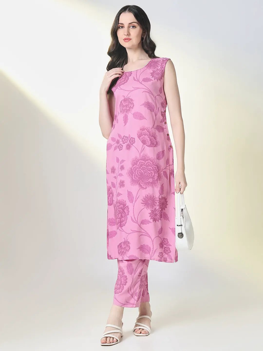 Women's Purple Floral Straight Kurta Set